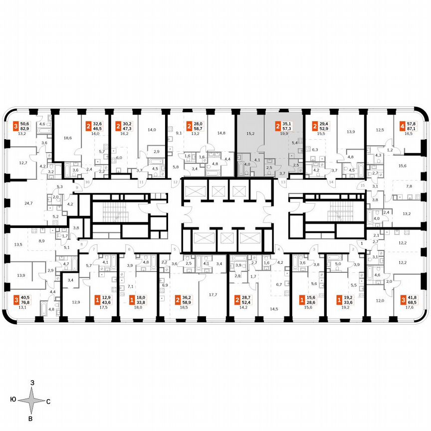 1-к. квартира, 57,3 м², 2/49 эт.