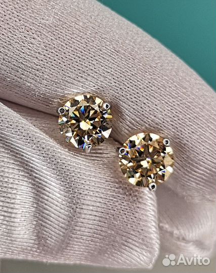 Пусеты бриллиант муассанит шампань 2ct
