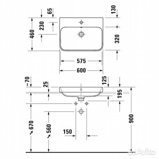Duravit Happy D.2 Plus Раковина 600х460мм с перели