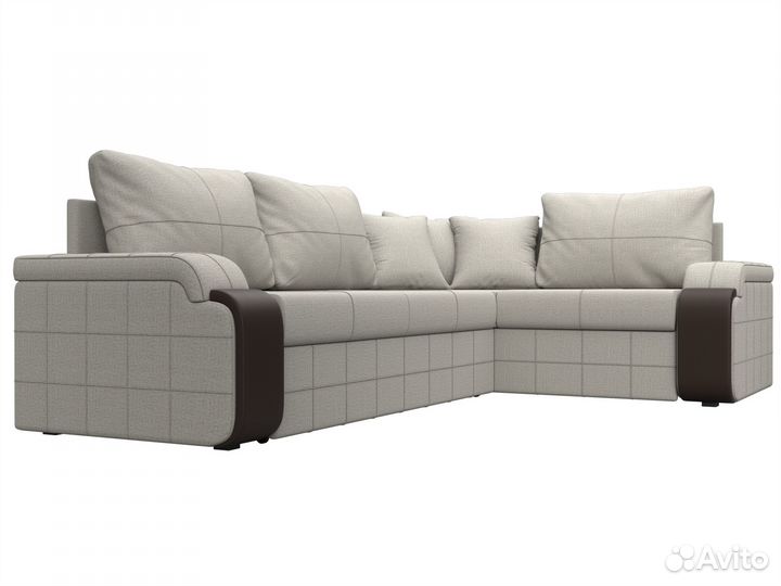 Диван угловой Николь правый угол, рогожка, амур бежевый
