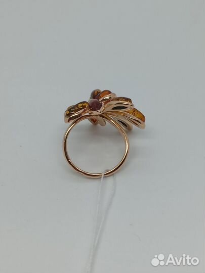 Золотое кольцо с Янтарем синтетич Р-р 17,0