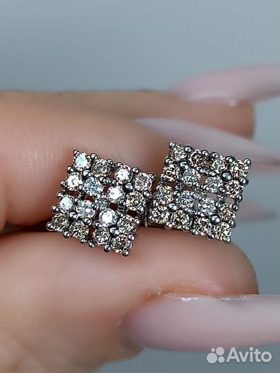 Серьги пусеты золото 585* бр-ты - 0,42 ct