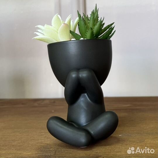Кашпо декоративное с искусственными суккулентами