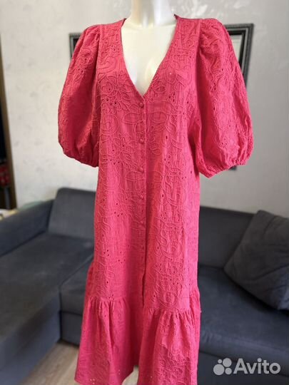 Платье красное кроше, шитье, кружево, Zara, 46-48