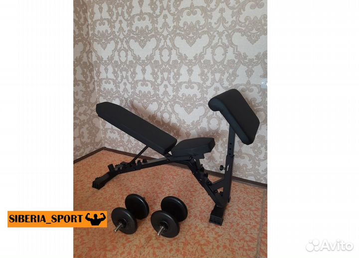 Скамья с партой Скотта и гантели