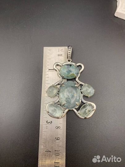 Серебряная подвеска с аквамарином. Мишка