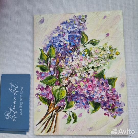 Сирень картина маслом миниатюра с цветами букет