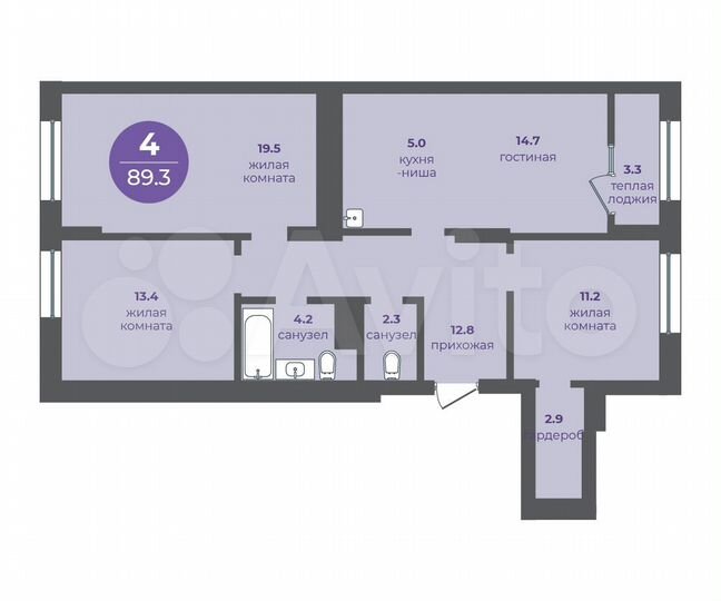 4-к. квартира, 89,3 м², 23/24 эт.