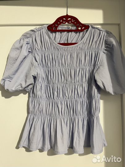 Блузка голубая хлопок Mango S