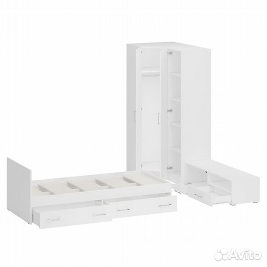 Мебель для спальни белая Стандарт № 4 Стандарт с кроватью 900 с ящиками, цвет белый, спальное место