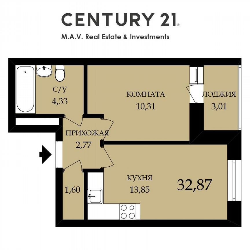 1-к. квартира, 32,9 м², 1/9 эт.