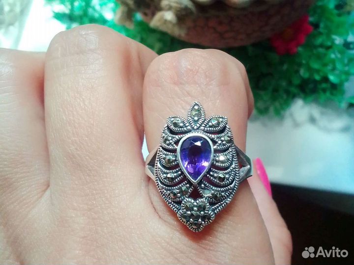 Кольцо серебро 925 с натуральным аметистом