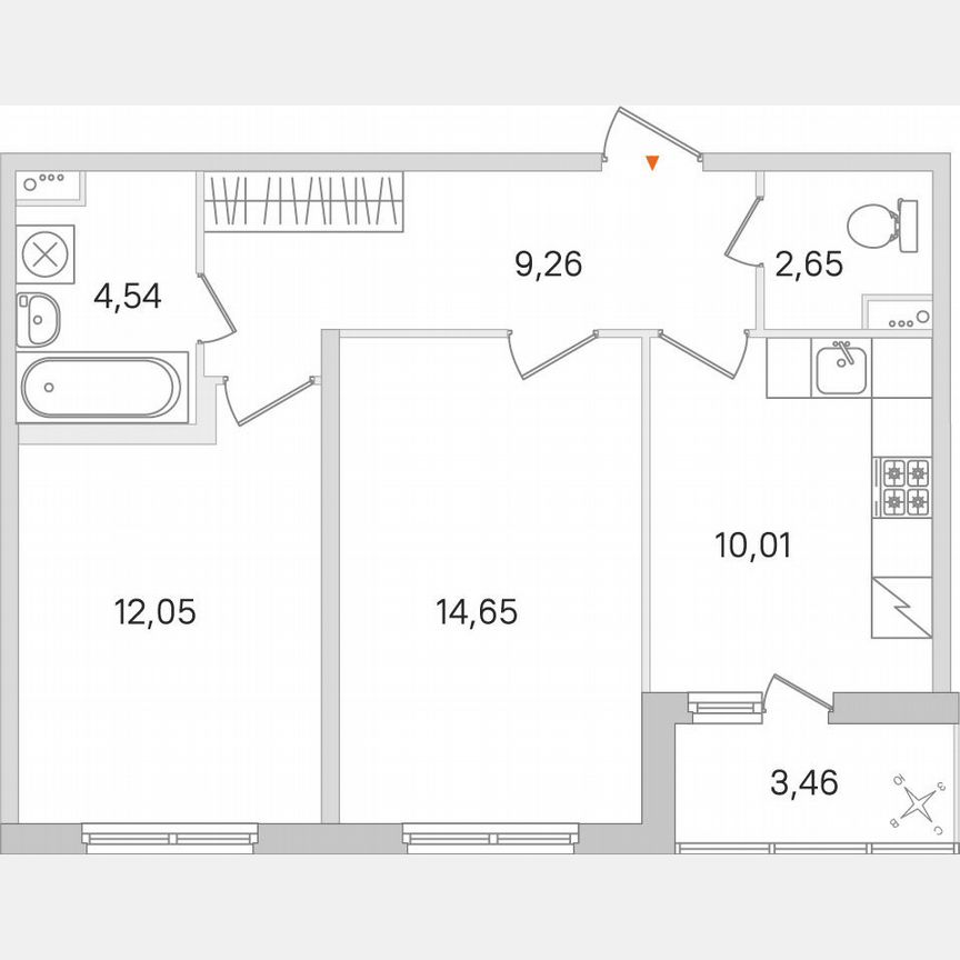 2-к. квартира, 54,8 м², 1/8 эт.