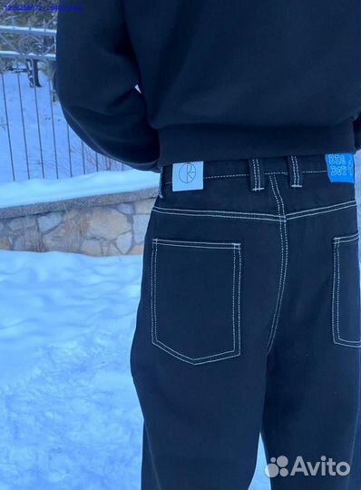 Джинсы Polar чёрные с белой ниткой (Арт.38330)