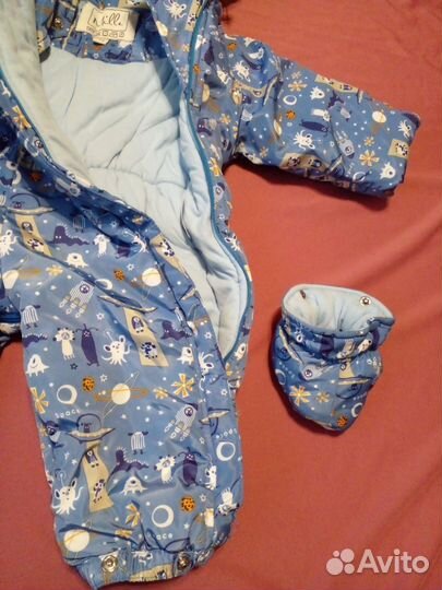 Зимний комбинезон на мальчика 74 с пинетками