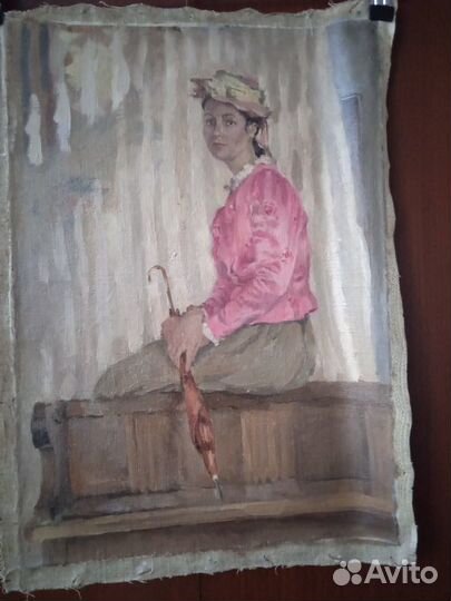 Картина, масло на холсте. Дама в шляпке Неизвестен