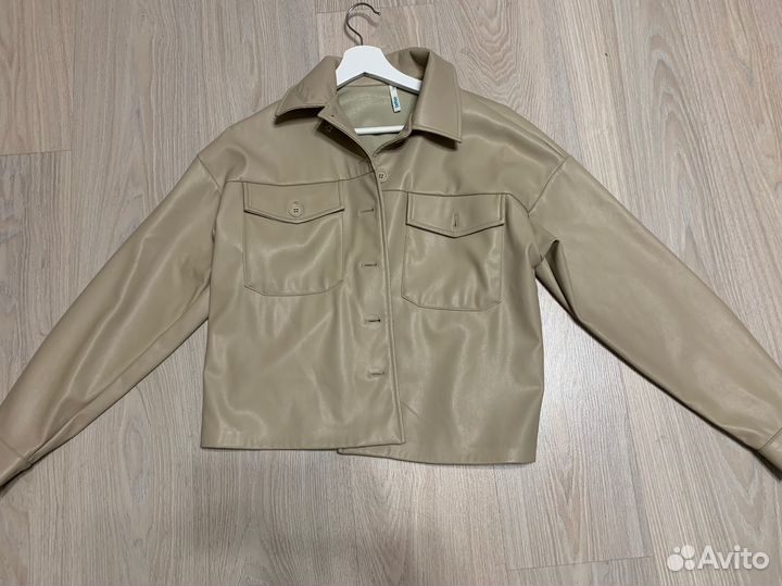 Кожаная рубашка бежевая