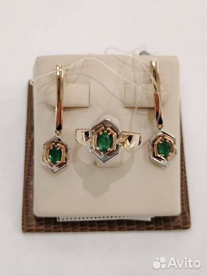 Серьги с изумрудами золотые 3,79г 585 проба