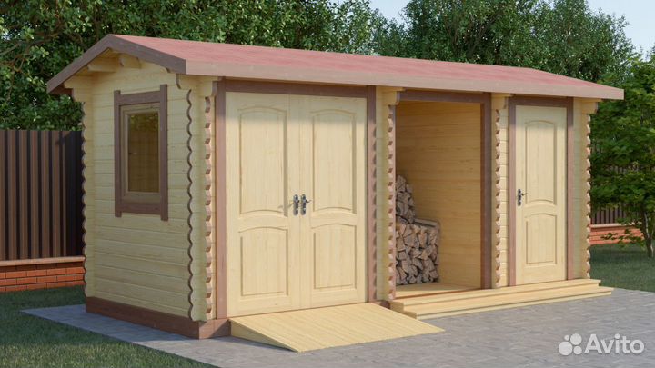 Мини домик с дровяником 2,5х6 м из минибруса