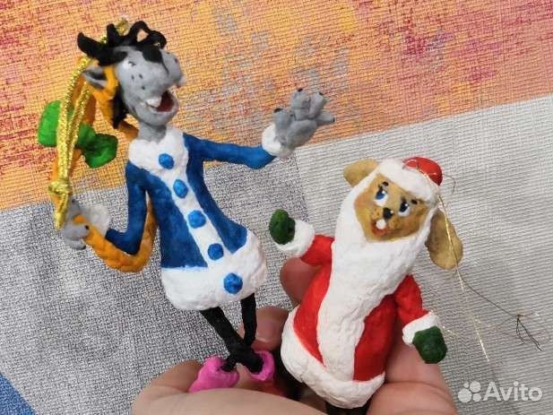 Ватная новогодняя елочная Заяц и Волк