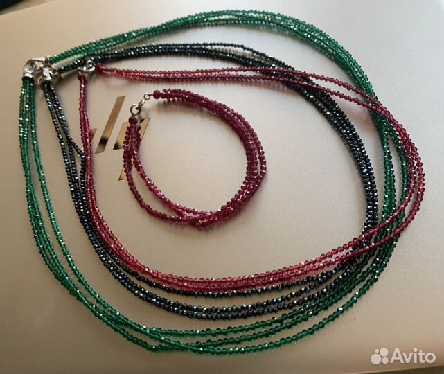 Бусы шпинель изумруд, рубин+браслет