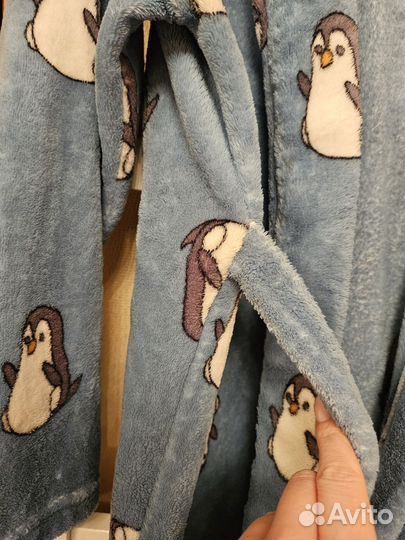 Халат банный с пингвинами детский 120-140