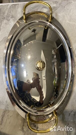 Блюдо овальное с крышкой Евро из пищевой стали с т