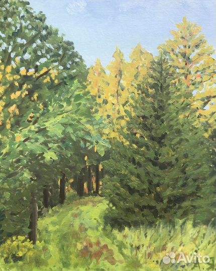 Картина маслом «Лес перед закатом»