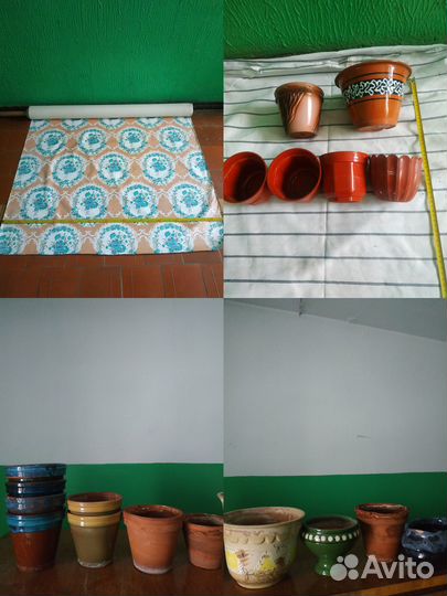 Горшки керамические для цветов и клеёнка