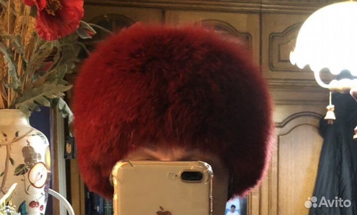 Шапка натуральный песец, красная