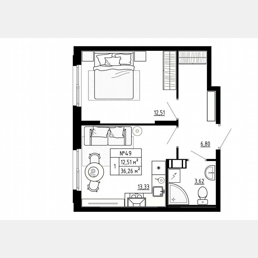 1-к. квартира, 36,3 м², 2/4 эт.