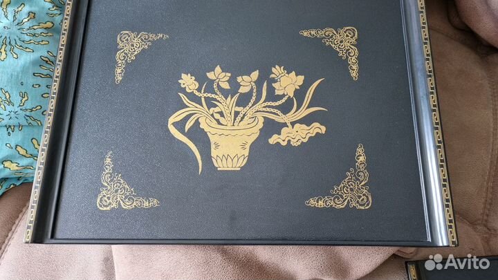 Новый Поднос 42*32 см с ручками пластик черн