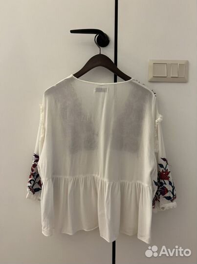 Блуза рубашка с вышивкой zara xs s