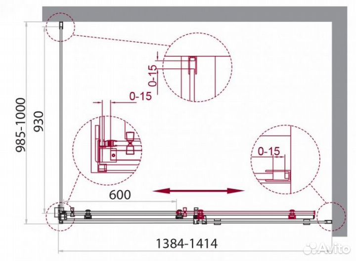 Душевой угол BelBagno acqua-AH-1 140х100 х195 см, стекло прозрачное 8мм