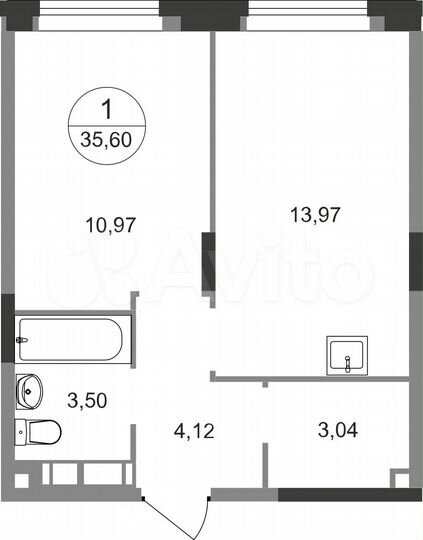 1-к. квартира, 35,6 м², 7/22 эт.