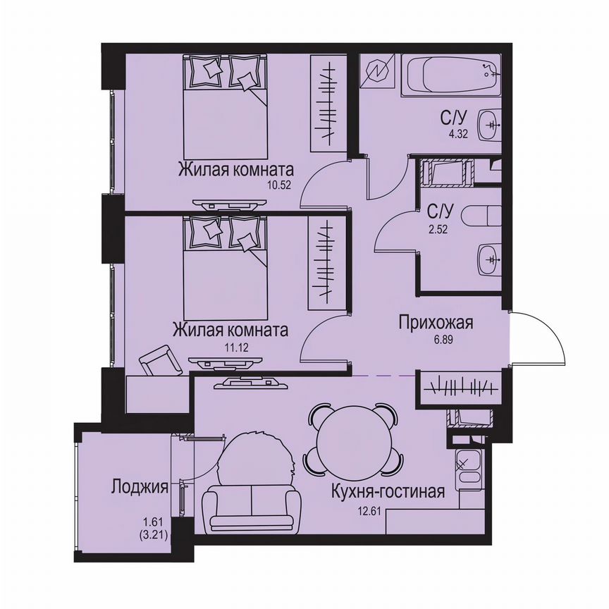 2-к. квартира, 49,6 м², 3/9 эт.