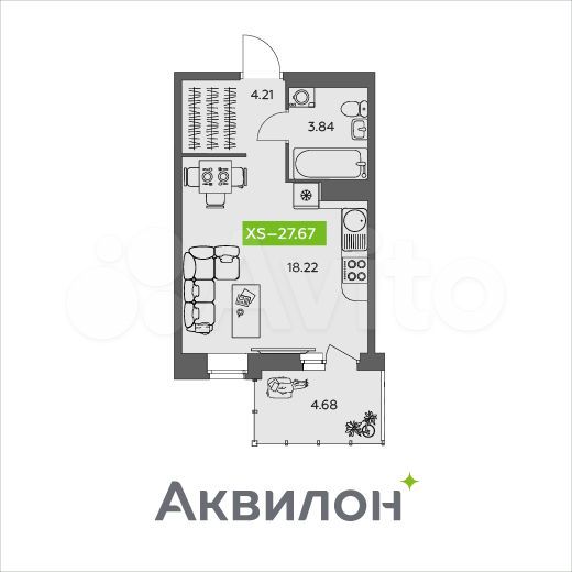 Квартира-студия, 28 м², 4/9 эт.