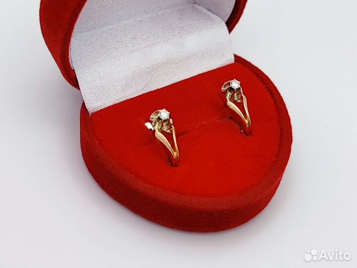 Золотые серьги Тюльпан 585* с 2 брилл 0.08ct