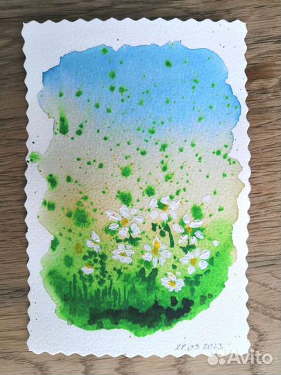 Открытка акварель весна ромашки