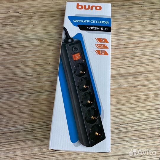 Сетевой фильтр Buro 500SH-5-B (5м, 5 розеток, 10А)