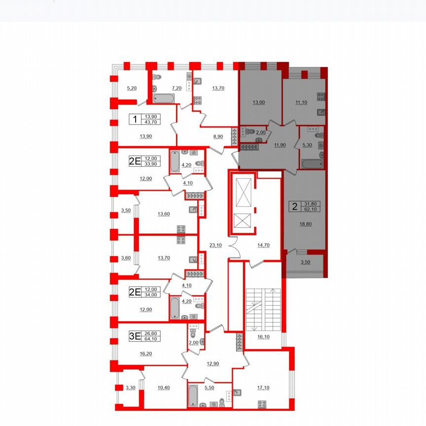 2-к. квартира, 62,1 м², 8/10 эт.