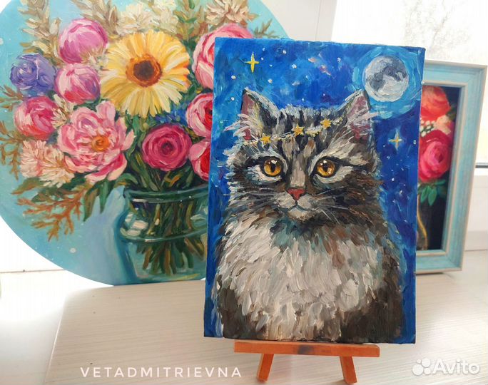 Картина маслом Портрет Котика в космосе