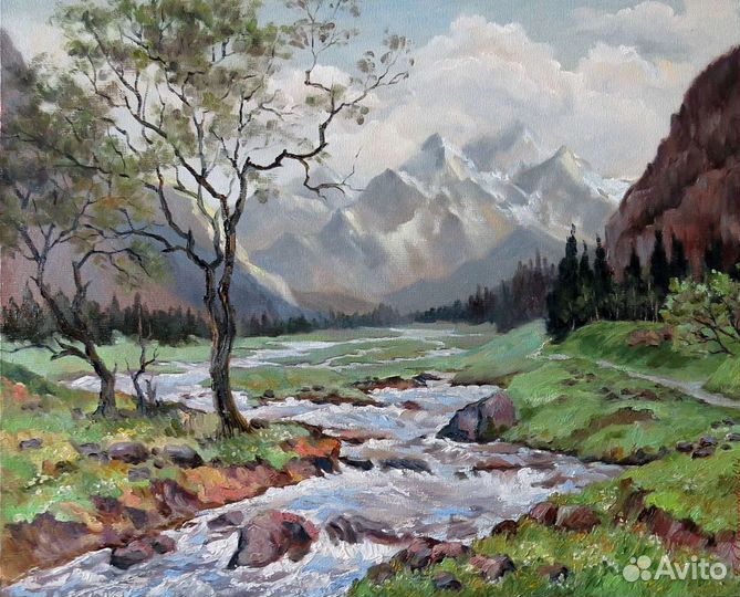 Картина горный пейзаж. Холст, масло