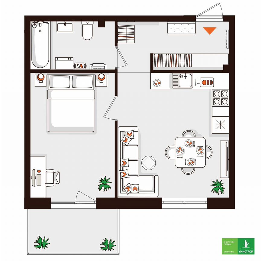 1-к. квартира, 45,6 м², 2/5 эт.