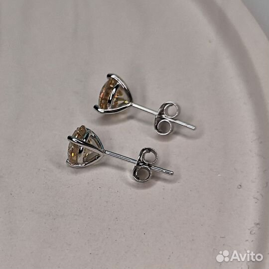 Пусеты бриллиант муассанит шампань 2ct