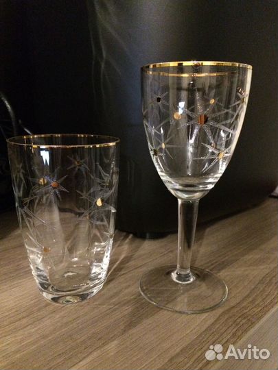 Хрустальные фужеры бокалы с золотом