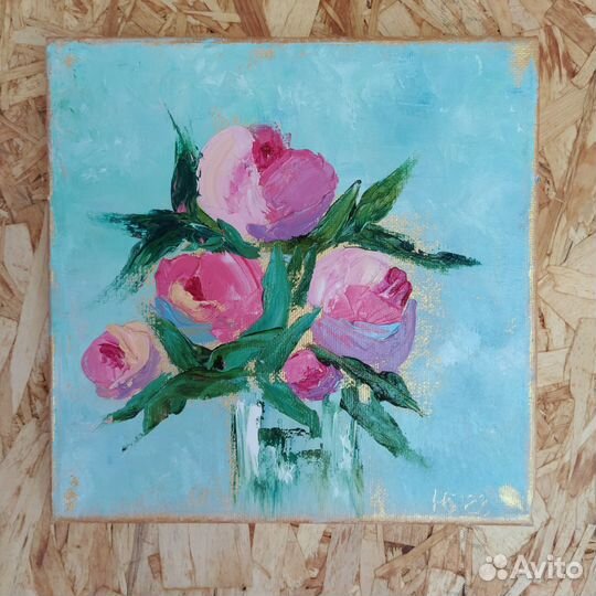 Картина маслом на холсте цветы пионы
