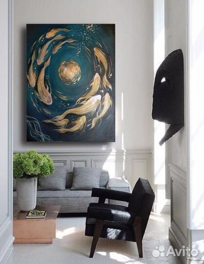 Интерьерная картина маслом Золотые рыбки Живопись