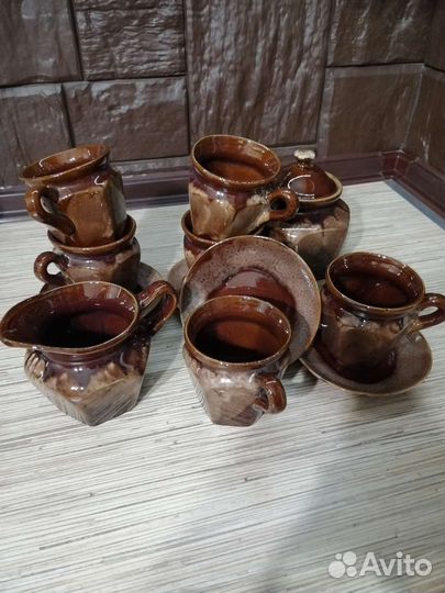 Чайный сервиз новый 14 предметов коричневый