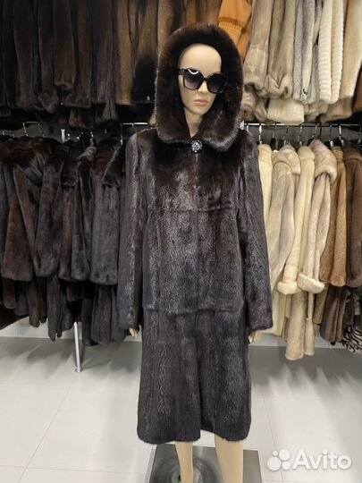 Стильная шуба из норки с капюшоном 48-50 р